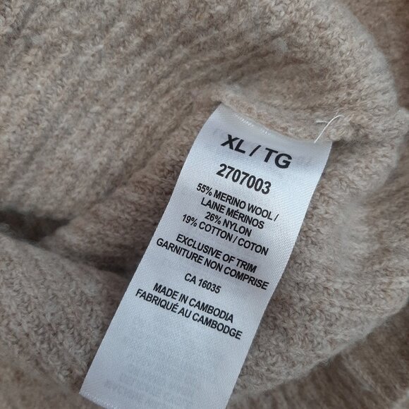TAHARI Women's Beige Merino Wool Blend Knit Turtle Neck Pullover Sweater Size XL - Picture 9 of 9